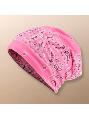 Paisley Print Loose Fit Lined Elastic Slouchy Beanie Hat